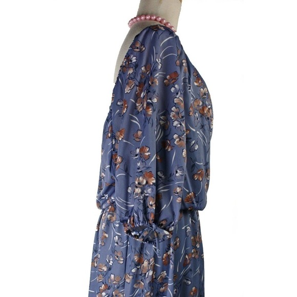 Vintage Dress Blue Floral w Easy Fit Blouson Top Full Sleeves Size 14 - Hey Viv - Picture 3 of 5
